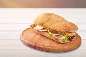 Tasty fresh sandwich with cheese and vegetables
