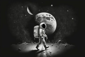 Adventures of a spaceman at moon. Generative AI