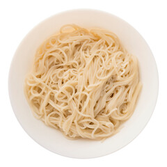 Rice noodles in a white plate on a transparent background. isolated object. Element for design. top view