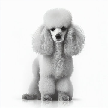 Cute nice white grey dog breed poodle isolated on white close-up, beautiful pet, fluffy curly dog	