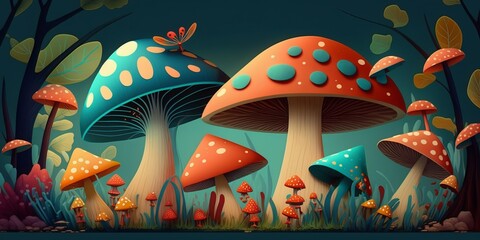 Obraz na płótnie Canvas fantasy landscape with mushrooms and little houses