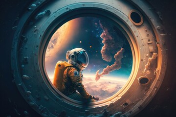 Orbit outer space. Astronaut and space exploration. Generative AI