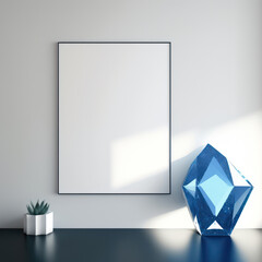 Frame poster mockup in home interior, glittering diamonds and sapphire oceans AI Generaion.
