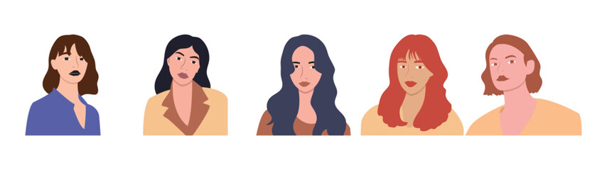 Set of avatars of women with different hairstyles. Vector illustration