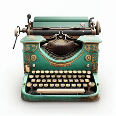 Fototapeta na wymiar Vintage retro typewriter isolated on white close-up close up