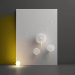 Mockup photo frame, glowing stars and dandelion fluff, AI Generaion