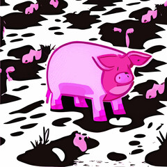 Vector funny pig on color background