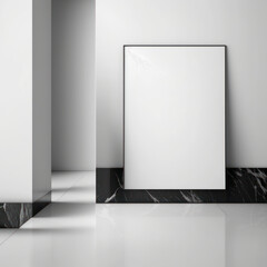 Wall poster mockup black and white marble pathways AI generation.