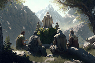 Jesus Teaching on top of the rock, Sermon of the Mountain, Christ Teaching. 	
 - obrazy, fototapety, plakaty