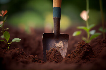 Wachstum aus eigener Hand: Eine Schaufel im Boden des heimischen Gartens - Generative Ai