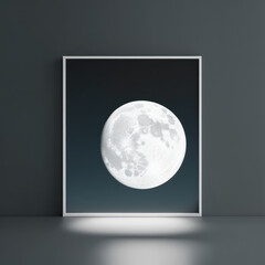 Wall poster mockup clear night sky with a full moon AI generation.