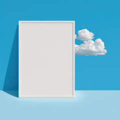 Wall poster mockup white clouds in a blue sky AI generation.