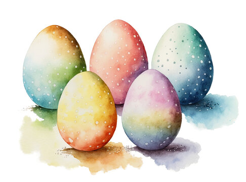Painting of multiple easter eggs. Generative AI