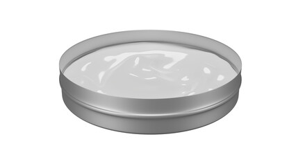 White cream for hands or face in opened metal jar isolated on transparent background. Minimal concept. 3D render