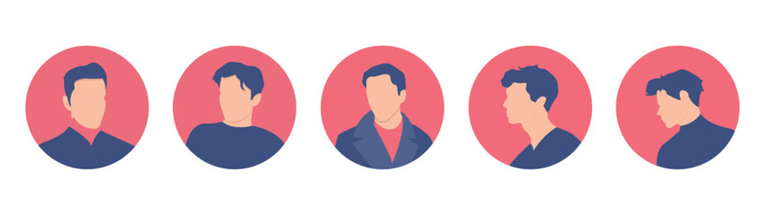 Set of men avatars in flat style. Vector illustration. Male faces.