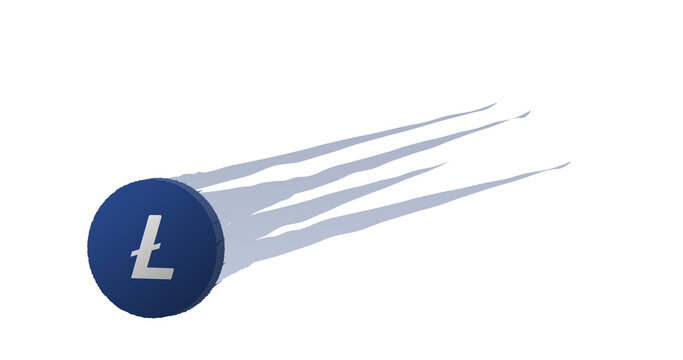 February 14 2023 Illustration of the crypto crash of the asset token ltc coin coin falls with fire and smoke. Transparent background, no background. Depeg of litecoin 