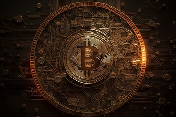 Fototapeta na wymiar Bitcoin die beliebteste Kryptowährung, dezentral und eine moderne Technologie. 