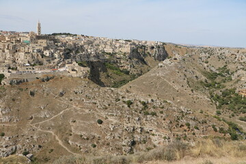 View to Gravina di Matera and old town of Matera in summer, Italy