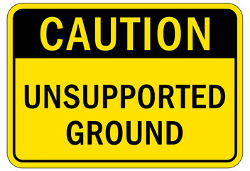 Active mine site warning sign and labels unsupported ground