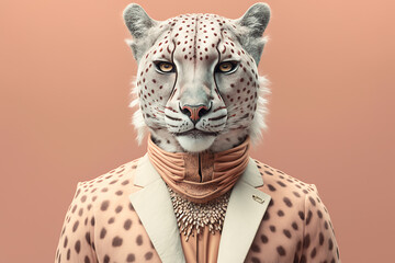Portrait of a Snow Leopardin a formal business suit, generative ai
