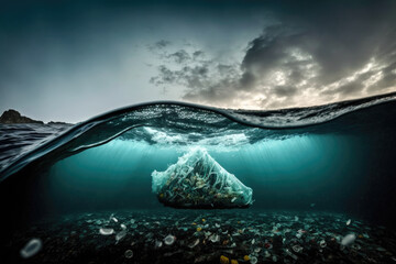 Fototapeta na wymiar Plastic garbage pollution in ocean concept. generative ai 