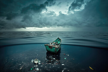 Fototapeta premium Plastic garbage pollution in ocean concept. generative ai 