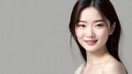 Naklejka premium Beautiful asian woman simple background. Generative AI