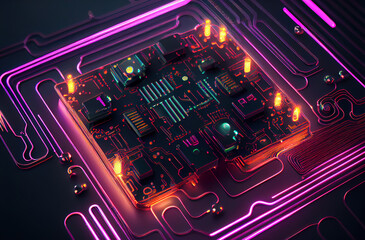 abstract circuit with neon lights