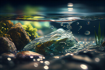 Obraz na płótnie Canvas Crystal clear water ripples. Created with Generative AI technology