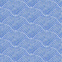 Seamless wavy pattern. Blue and white mosaic print. Vector illustration.