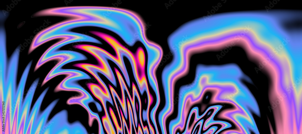 Poster op-art pattern with holographic gasoline like stains and leaks. rainbow multicolored abstract backgr