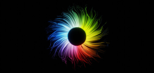 Close up illustration of colorful stylized glowing eye iris