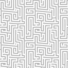 Generative ai, Seamless monochrome texture. Grey labyrinth on white background