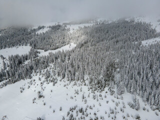 Aerial winter view of Rila mountain near Belmeken Dam, Bulgaria