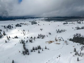 Aerial winter view of Rila mountain near Belmeken Dam, Bulgaria