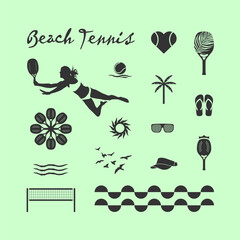 Beach tennis design elements set.	