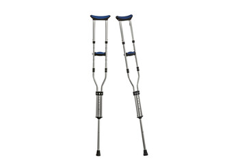 Adjustable metal crutches isolated with cut out background.