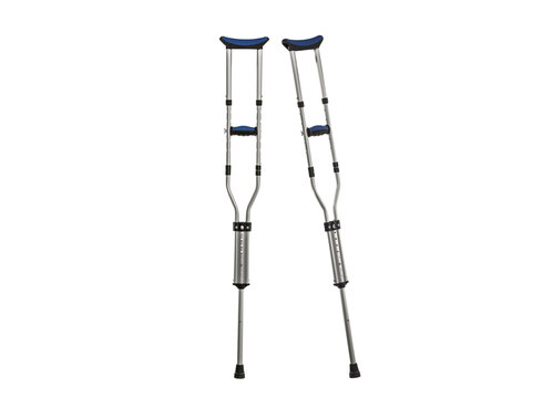 Adjustable metal crutches isolated with cut out background.
