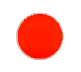 Petri dish with red agar isolated with cut out background.