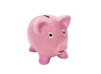 Vintage pink piggy bank isolated with cut out background.