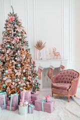 Christmas tree decorated with colorful balls 