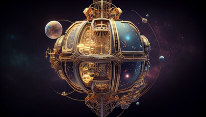 Fototapeta na wymiar lonely Satellite orbiting around gas planet deep in space, Satellite Imagery, Beautiful Lighting, VFX, insanely detailed and intricate, hypermaximalist, elegant, ornate, hyper real AI Generated