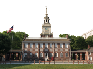 Independence Hall National Historic Park in Philadelphia Pennsylvania with cut out background.