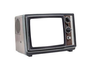 Little old television set isolated with cut out screen and background.