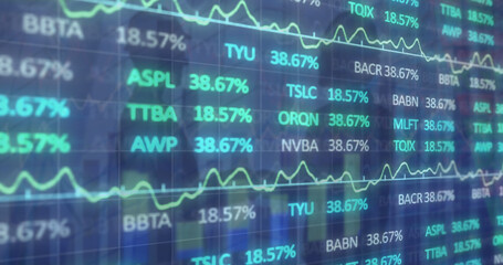 Image of financial data processing over business people