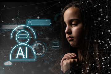 AI (Artificial Intelligence) concept. Communication network.