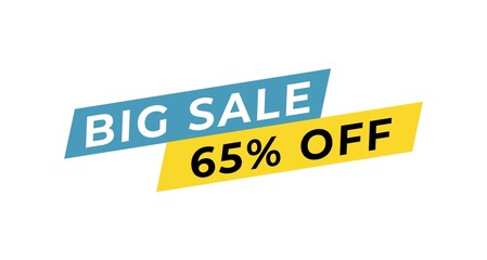 Banner sale discount up to 65 percent off isolated on white background. Suitable for marketing, promotion, business, announcements and advertising.