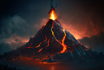 Active volcano, dramatic eruption continues,ai generated