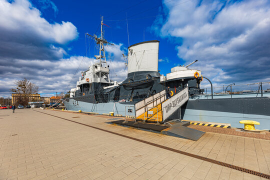 Gdynia, Poland - April 2022: "ORP Blyskawica" The oldest surviving destroyer veteran of World War II only combat ship moored in harbor