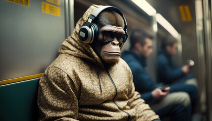 Monkey ape in the subway. sketch art for artist creativity and inspiration. generative AI